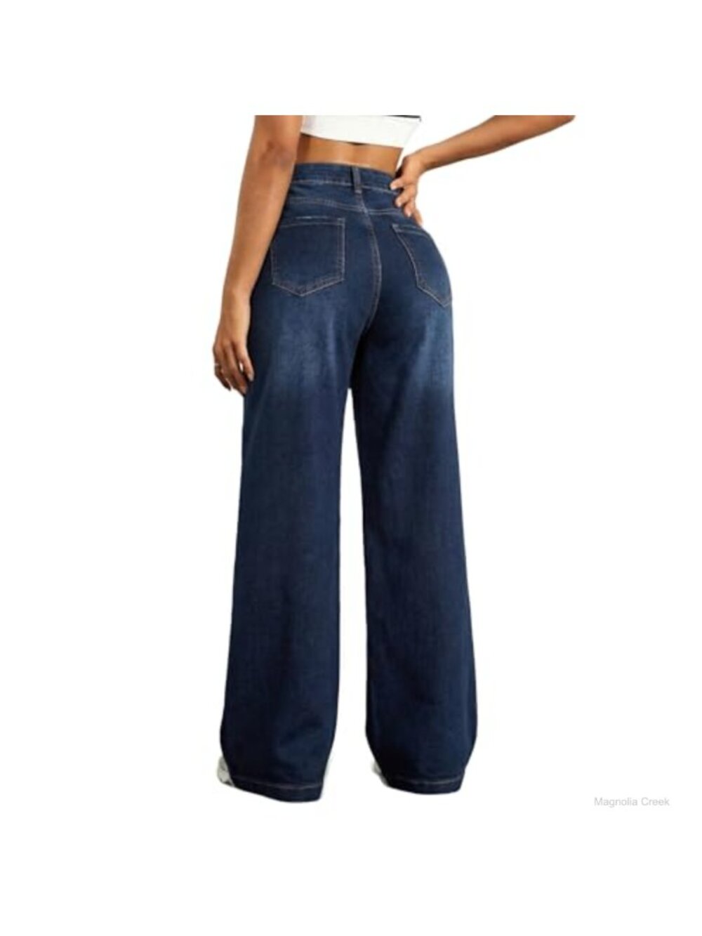 Wide Leg Baggy Jeans Mid High Waisted Stretchy Denim Pants